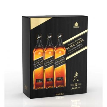 Johnnie Walker Black Label 12 ani Blended Scotch Whisky Gift Set 3x1L