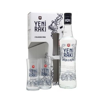 Bautura traditionala Yeni Raki + 2 pahare, 45% alc., 0.7L, Turcia